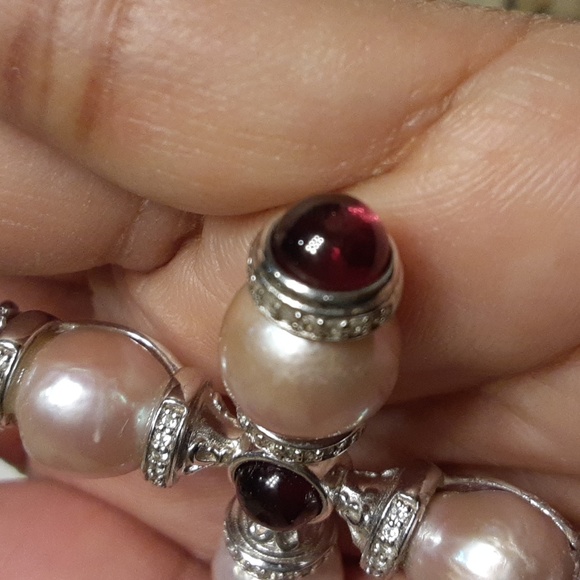 925 Genuine Pearls with Garnet Cabochons end Caps. - Picture 3 of 14